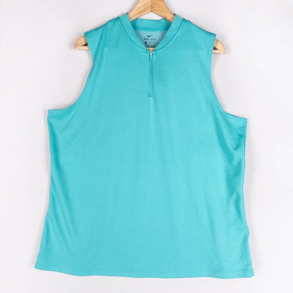 Nike Shirt Womens XXL Turquoise Blue Sleeveless Golf Quarter Zip Dri Fit Top